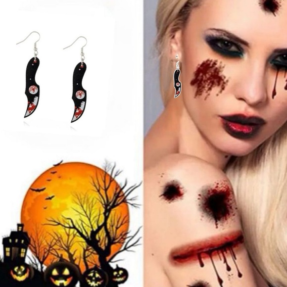Earrings, Bloody Knives #5, NIP, Perfect Horror Movie Night Accessory - Picture 5 of 7